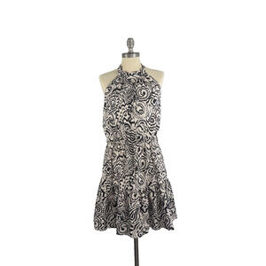 Dixie Womens Small Halter Neck Tiered Mini Dress Beige Paisley Floral Italy Made